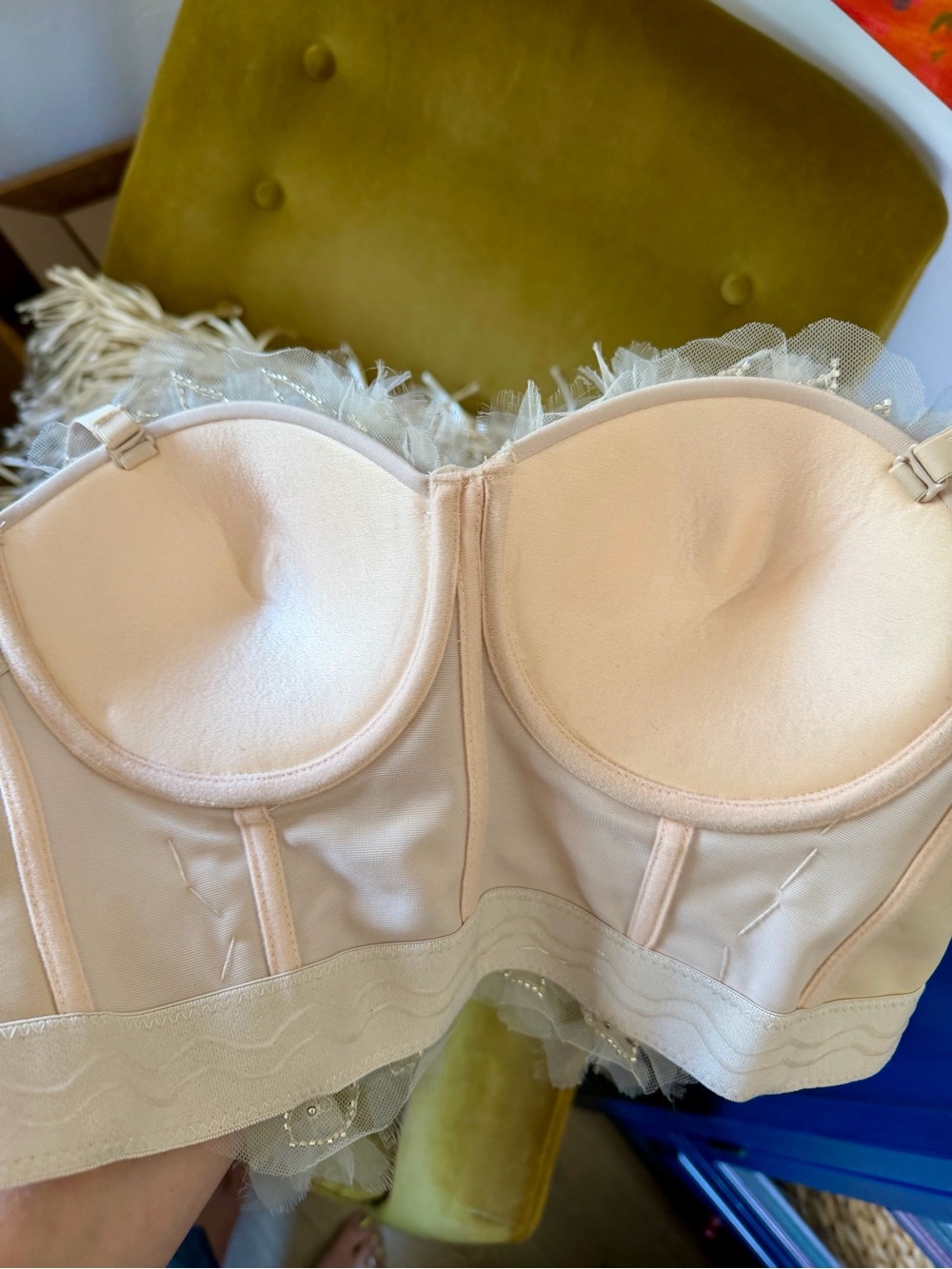 Delicate Blush Floral Appliqué Bustier Top - Picture 12 of 12